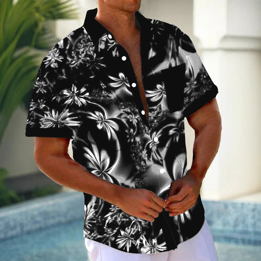 Printed Loose Men's Cardigan Summer Short Sleeve Shirt