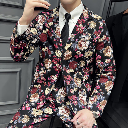 Elastic Active Print Trendy Flower Two-piece Suit