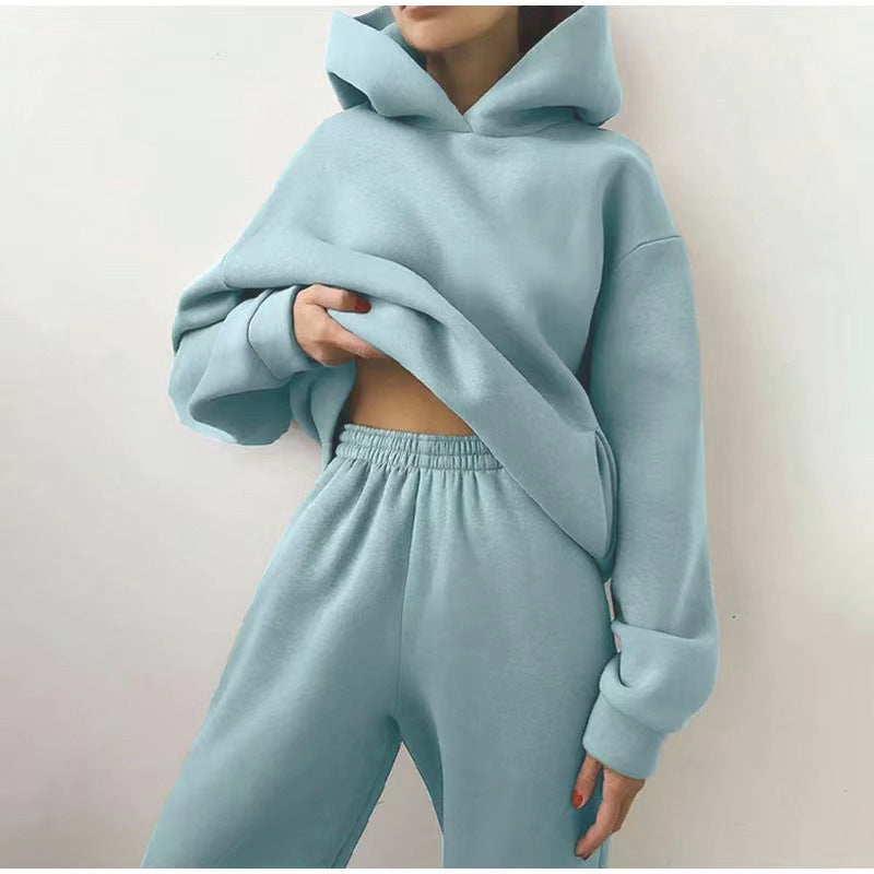 Simple Solid Color Hooded Casual Suit