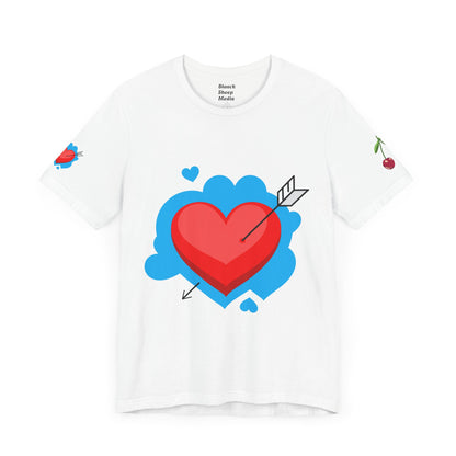 Heart & Cherry Graphic Tee - Fun Unisex Jersey Short Sleeve Shirt for Casual Wear