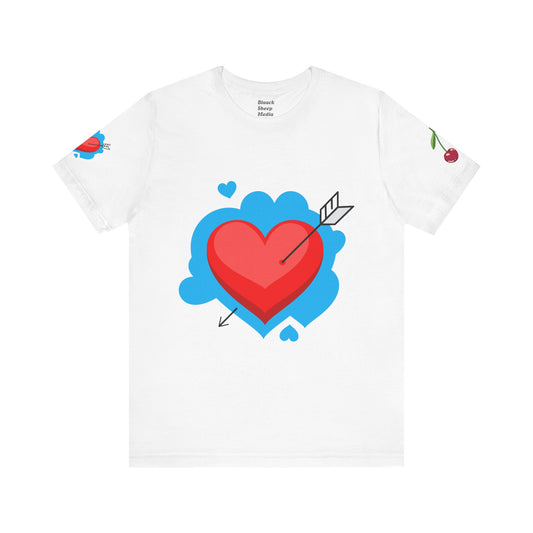 Heart & Cherry Graphic Tee - Fun Unisex Jersey Short Sleeve Shirt for Casual Wear