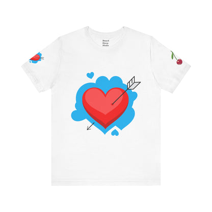 Heart & Cherry Graphic Tee - Fun Unisex Jersey Short Sleeve Shirt for Casual Wear