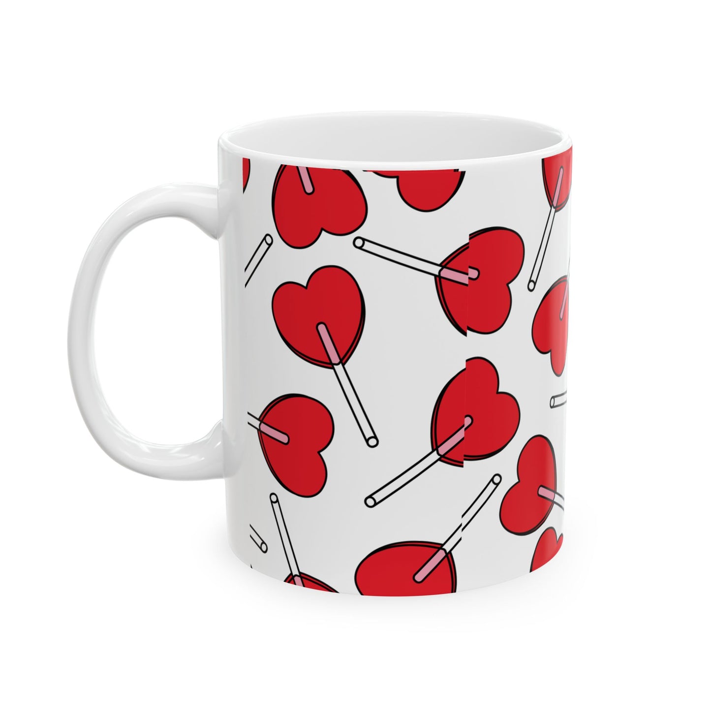 Cute Heart Lollipop Ceramic Mug - Perfect for Valentine's Day and Sweet Treat Lovers