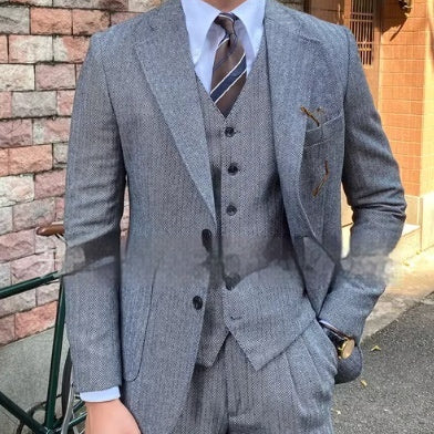 Men's Herringbone Single-breasted Casual Slim Suit