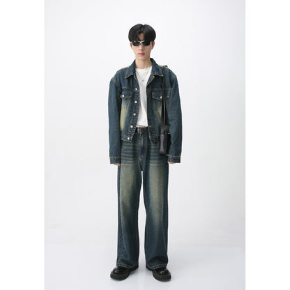 Retro Do The Old Cowboy Coat Trendy Straight Jeans Suit