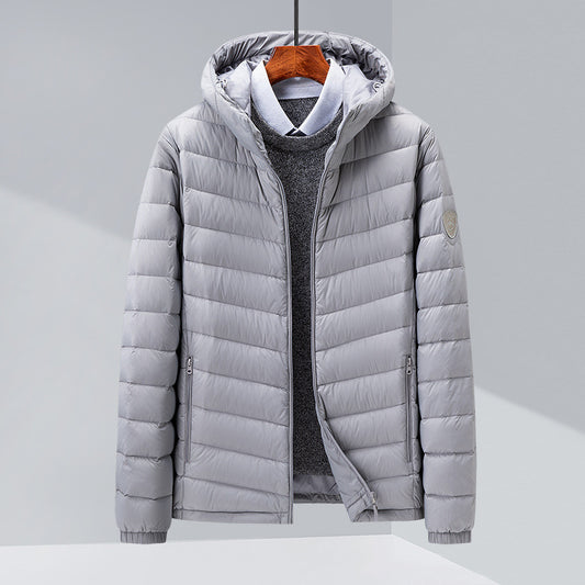 Men's Thin Hood Down Jacket Trendy Korean Slim Fit White Duck Down