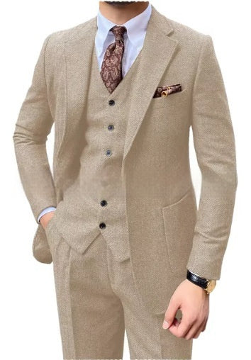 Men's Herringbone Single-breasted Casual Slim Suit