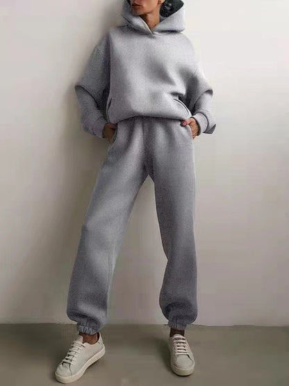 Simple Solid Color Hooded Casual Suit