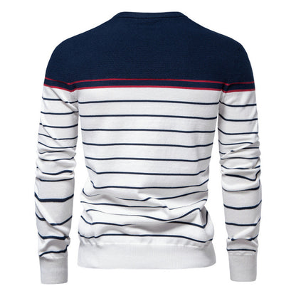 Striped Color Matching Long Sleeve Men's Knitwear Fashion Round Neck