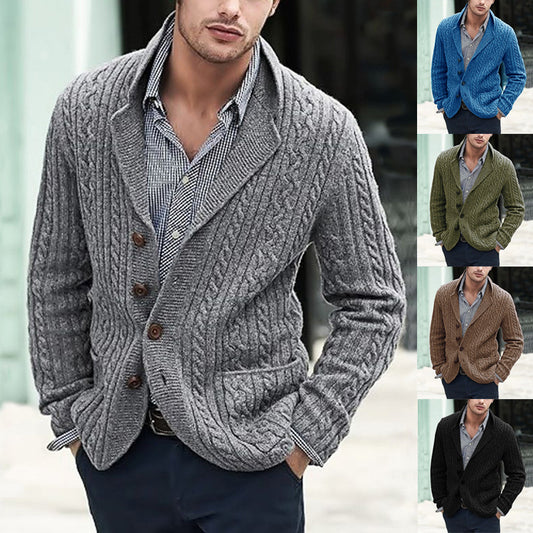 Men's Casual Long Sleeve Lapel Pocket Sweater