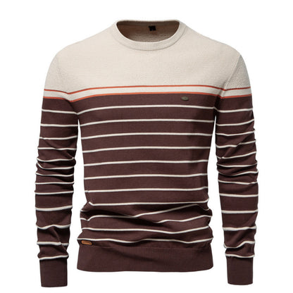 Striped Color Matching Long Sleeve Men's Knitwear Fashion Round Neck