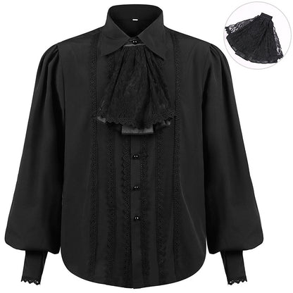 European And American Spring And Autumn Men's Pleated Shirt Medieval