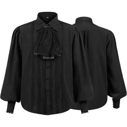 European And American Spring And Autumn Men's Pleated Shirt Medieval