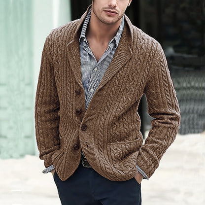 Men's Casual Long Sleeve Lapel Pocket Sweater