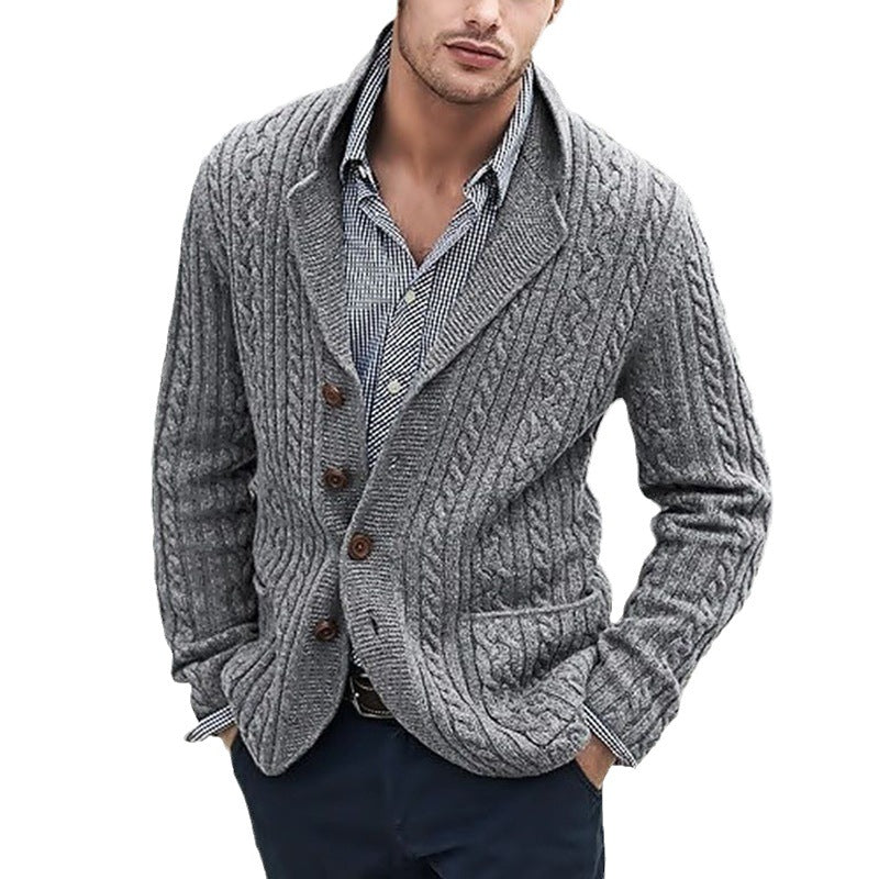 Men's Casual Long Sleeve Lapel Pocket Sweater