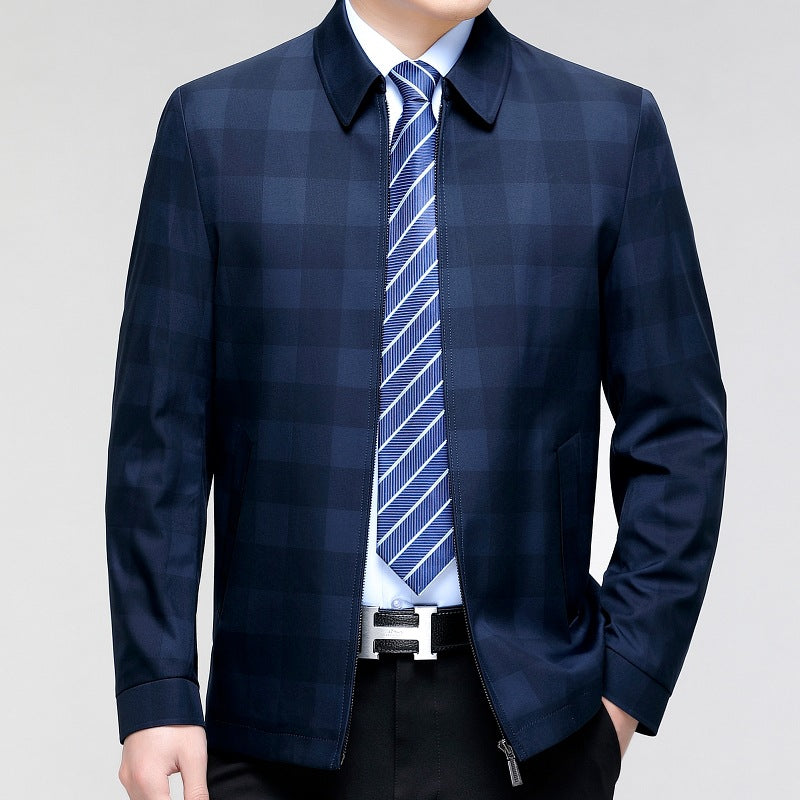 Middle-aged Plaid Turn-down Collar Coat Business Casual Jacket