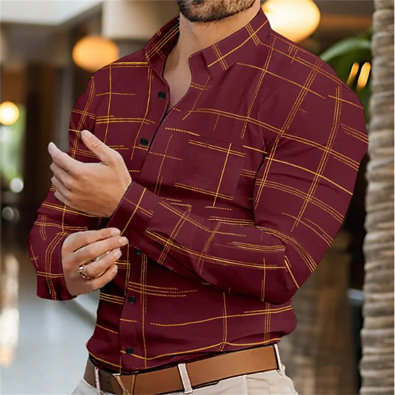 Spring And Autumn Solid Color Striped Shirt For Men