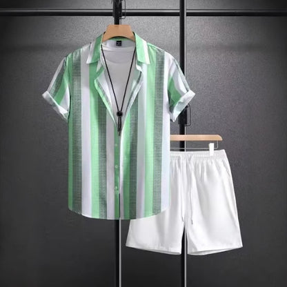 Casual Simple Lapel Short-sleeved Shirt And Shorts Two-piece Set