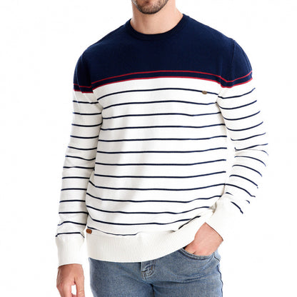 Striped Color Matching Long Sleeve Men's Knitwear Fashion Round Neck