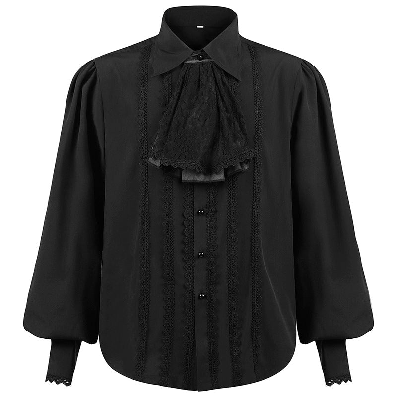 European And American Spring And Autumn Men's Pleated Shirt Medieval