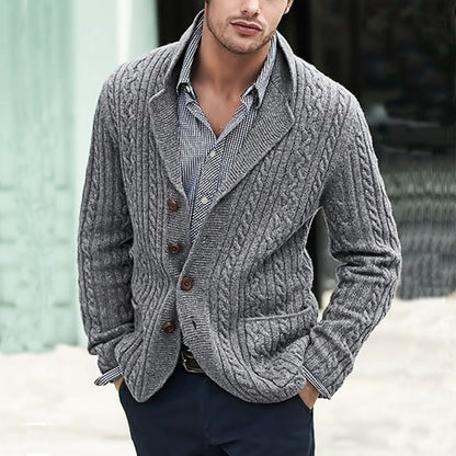 Men's Casual Long Sleeve Lapel Pocket Sweater