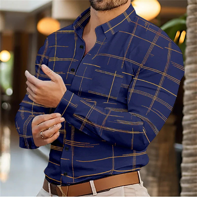 Spring And Autumn Solid Color Striped Shirt For Men