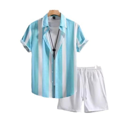 Casual Simple Lapel Short-sleeved Shirt And Shorts Two-piece Set