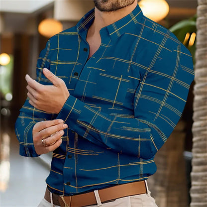 Spring And Autumn Solid Color Striped Shirt For Men