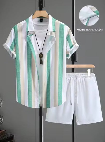 Casual Simple Lapel Short-sleeved Shirt And Shorts Two-piece Set