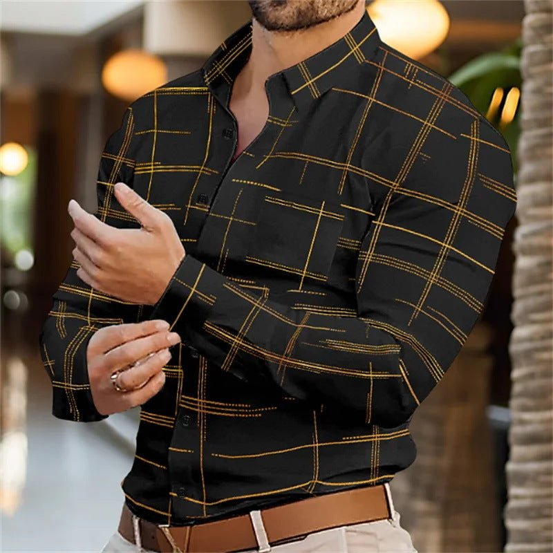 Spring And Autumn Solid Color Striped Shirt For Men