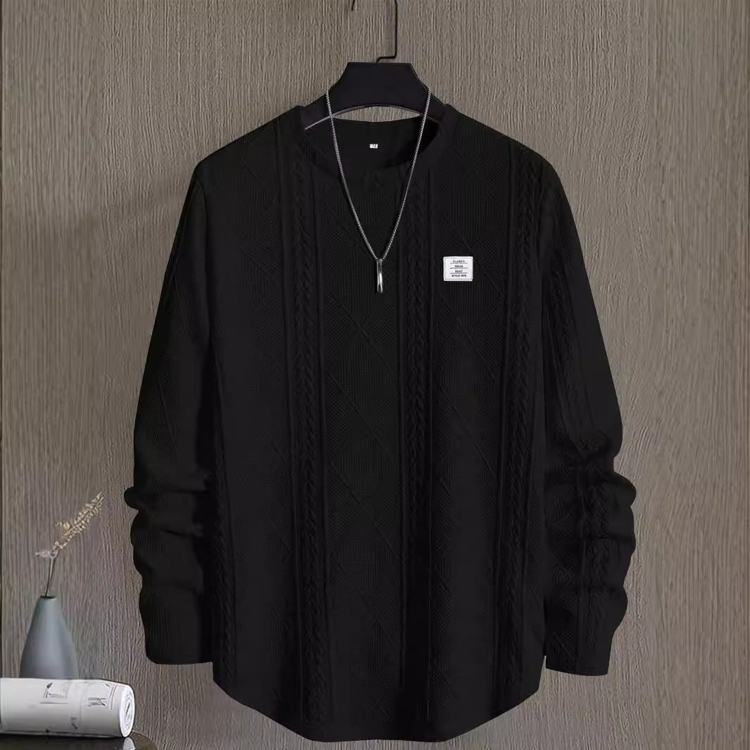 Men's Letter Chest Detail Casual Loose Round Neck Pullover Long Sleeve