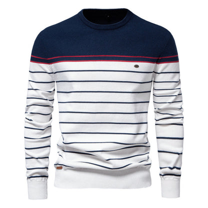 Striped Color Matching Long Sleeve Men's Knitwear Fashion Round Neck