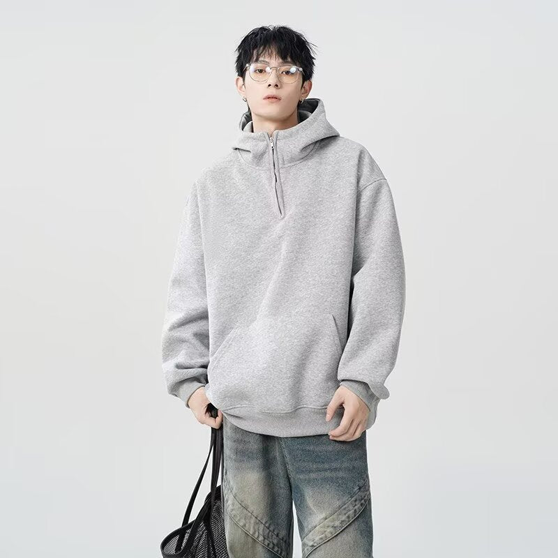 Men's Casual All-match American Hooded Fleece Lined Sweater