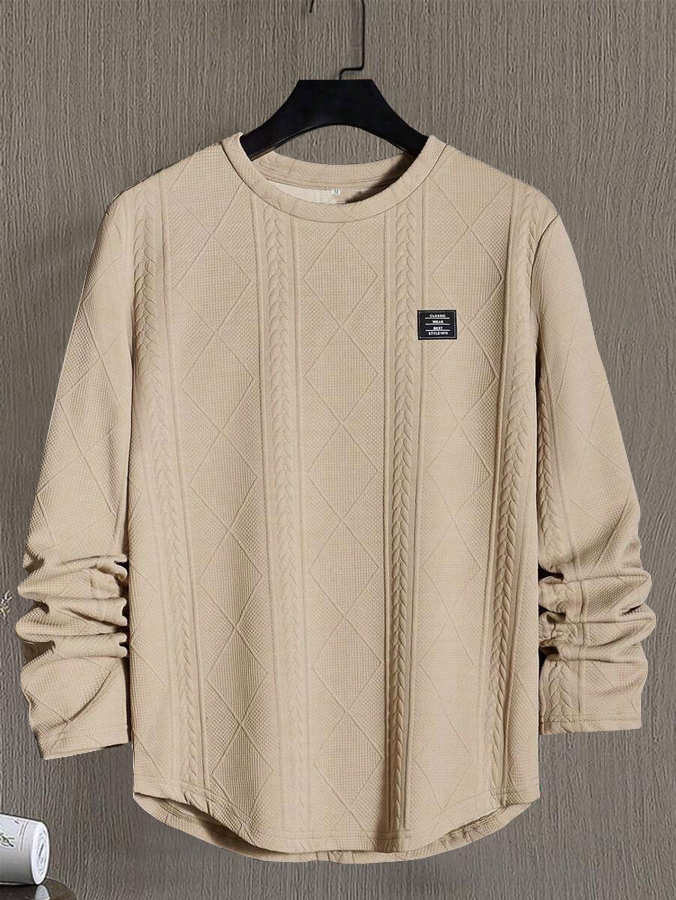 Men's Letter Chest Detail Casual Loose Round Neck Pullover Long Sleeve