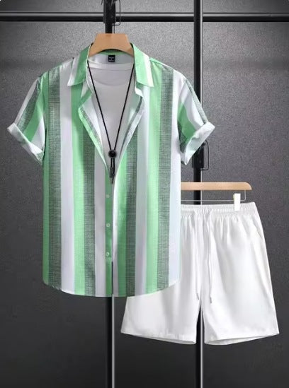 Casual Simple Lapel Short-sleeved Shirt And Shorts Two-piece Set