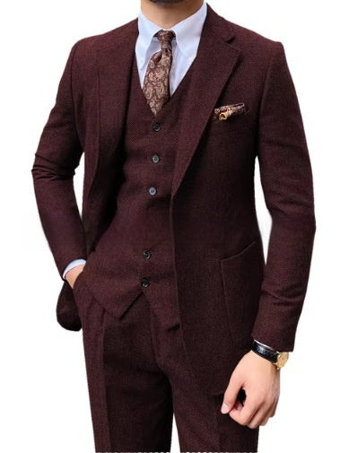 Men's Herringbone Single-breasted Casual Slim Suit