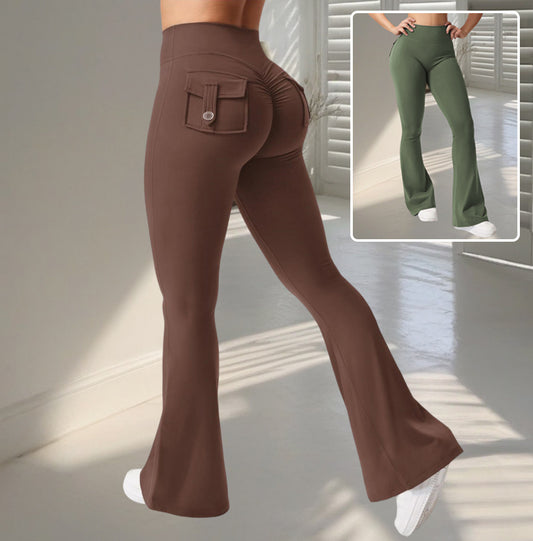 Yoga Fitness Flared Pants With Pockets Ins Fashion Slim High Waist Sports Trousers  Scrunch Butt Booty Workout Lifting Leggings