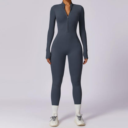 Zipper Long Sleeve Jumpsuit Yoga Fitness Training Pants Tight Hip Seamless Sports Jumpsuit For Women Clothing