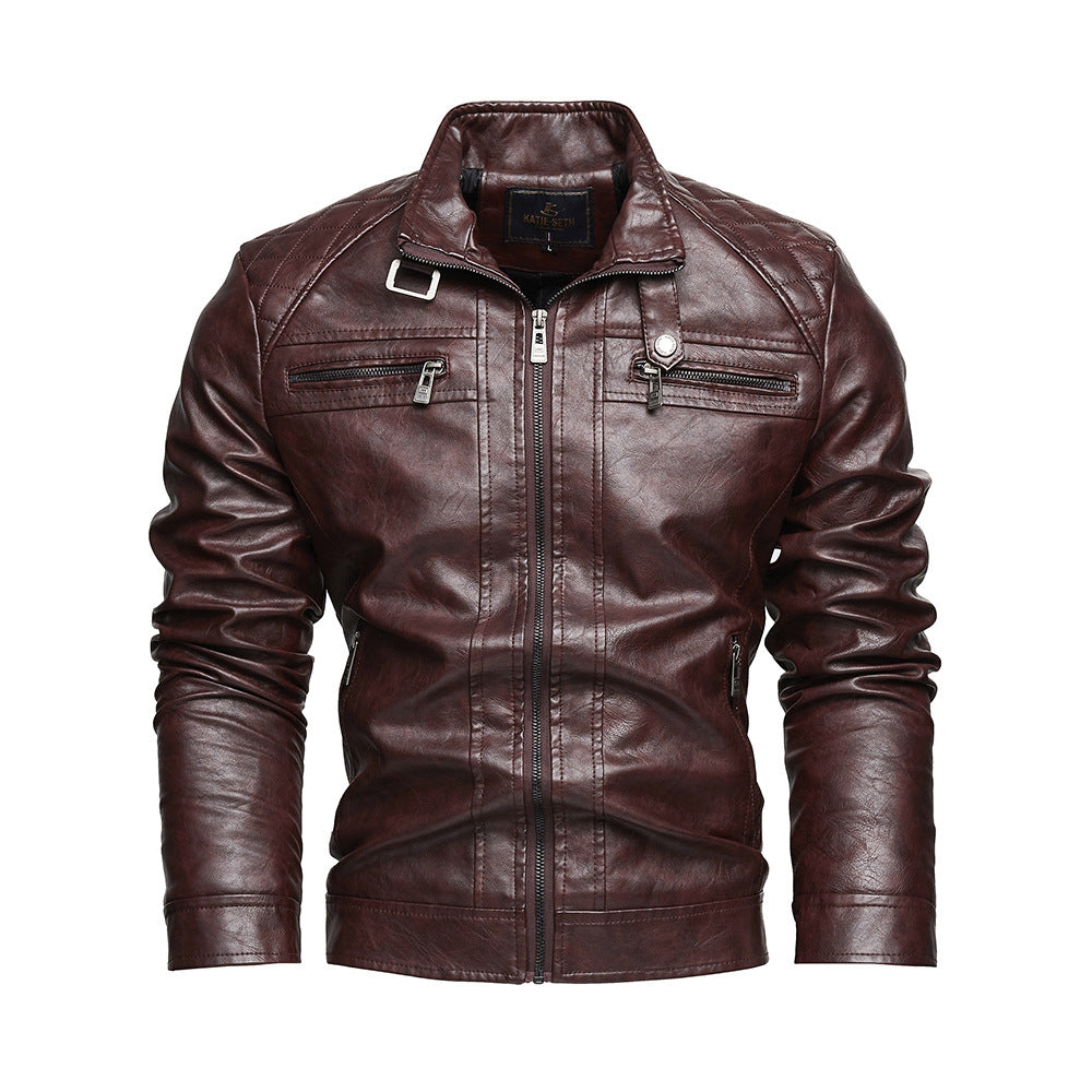 Personalized Trendy Pocket Pu Leather Coat Trendy Men Leather Jacket