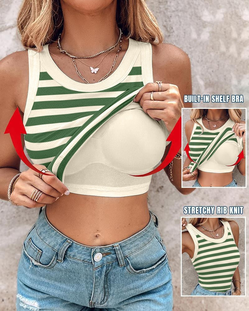 Slim Striped Vest With Bralette Ins Fashion Round Neck Sleeveless Tank Tops For Women Clothing